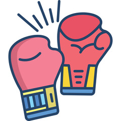 Pink And Red Boxing Gloves Illustration On Transparent Background With Blue Accents And Yellow Trim