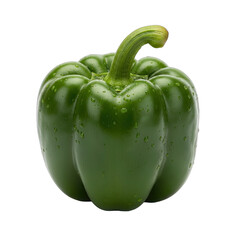 A Whole Ripe Green Bell Pepper with Water Droplets Isolated on a Black Background Showcasing its Vibrant Color and Texture