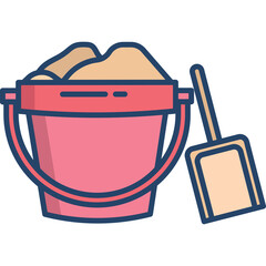 Pink Bucket Filled With Sand and Small Plastic Shovel on a Transparent Background