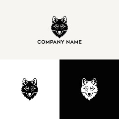 Modern illustrative wolf head symbol in a sleek monochrome style, perfect for creating a memorable and impactful brand logo, conveying strength and wild elegance