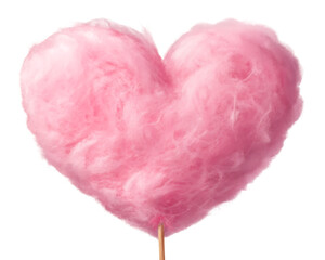 Pink cotton candy heart shape isolated on transparent background