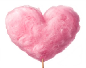 Pink cotton candy heart shape isolated on transparent background