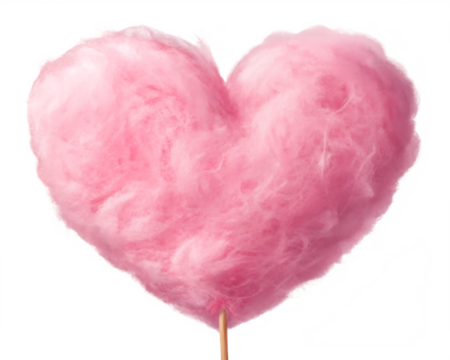 Pink cotton candy heart shape isolated on transparent background