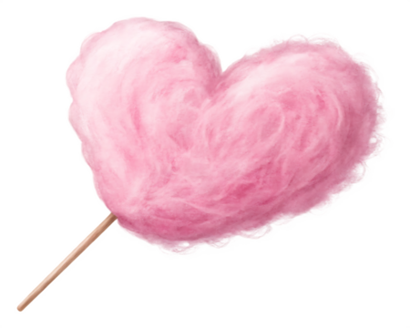 Pink heart shaped cotton candy isolated on transparent background