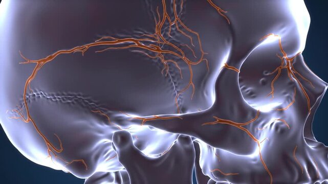Human Skull Anatomy Animation Showing Arteries and Bone Structure Detail