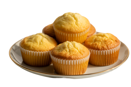 Delicious golden muffins stacked on a plate, ready for a delightful treat