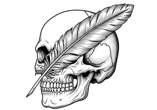 Skull Quill Pen Feather Vector Illustration