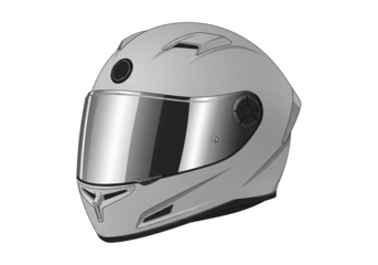 White Full-Face Motorcycle Helmet Silver Visor Vector Illustration