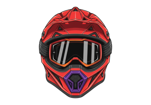 Red Motocross Helmet Goggles Vector Illustration