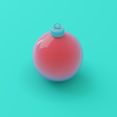 Red christmas bauble on bright turquoise background in pastel colors