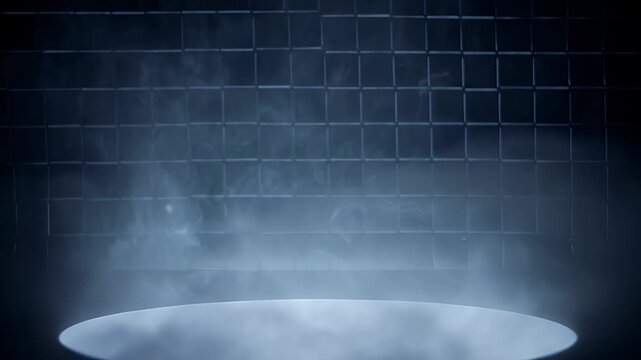 Mysterious Blue Fog Rising From a Circular Platform on a Futuristic Stage