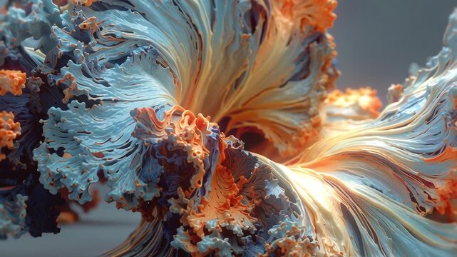 Elegant, abstract, 4K animation. Surreal, organic, 3D structure that resembles a flower or coral