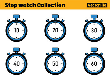 Compact Stopwatch Vector Set Displaying Six Timers Arranged in a Balanced Layout for Time Tracking Concepts