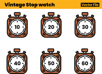 Stopwatch Design Collection Containing Six Vector Timers with Sequential Seconds Displayed Clearly