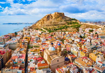 Santa Barbara Castle aerial panoramic view in Alicante