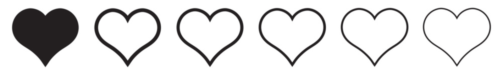 Black and outline heart icon, heart shape, love icons set.
