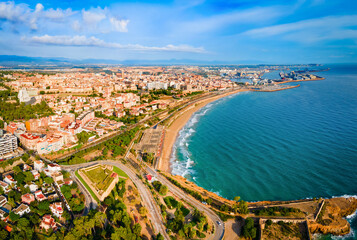 Tarragona city aerial panoramic view in Spain