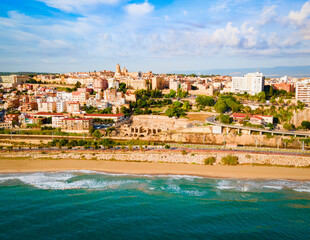 Tarragona city aerial panoramic view in Spain