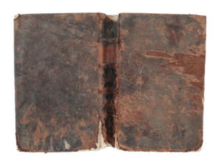 Fully unfolded antique book cover with aged leather texture and vintage look, isolated on transparent background. Perfect for historical, educational, or design concepts