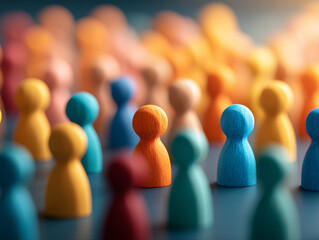 Colorful wooden figures representing diversity and community engagement in vibrant setting