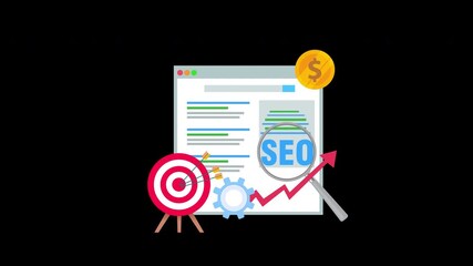 SEO Search Engine Optimization Boost Website Ranking Digital Marketing Analytics Animation Alpha Channel