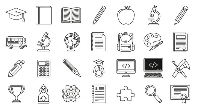 Education and school supplies icons isolated on