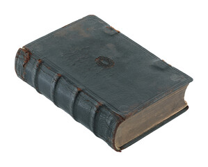 Old antique closed book with textured leather cover, isolated on transparent background. Vintage historical object perfect for education, religion, or literature concepts