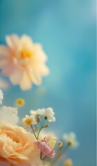 Fototapeta premium Colorful flowers on blue background