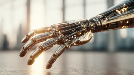 Cyborg hand finger pointing, technology of artificial intelligence