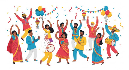 Joyful celebration with diverse people dancing and celebrating a cultural event