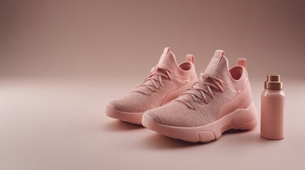 Athletics set. Dumbbells and sneakers on white background top-down copy space