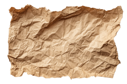 old crumpled paper texture, brown vintage look isolated on white or transparent png