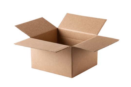 open cardboard box isolated on white or transparent png