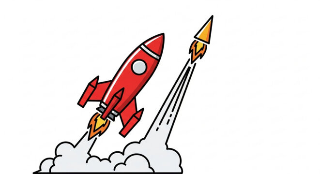 Cartoon rocket ship launching isolated on