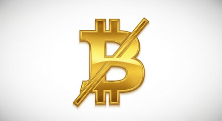 Obraz premium Golden bitcoin with a line through it, symbolizing the ban of cryptocurrency or the fall of the crypto market