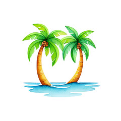 Palm trees isolated on transparent background in water with green leaves