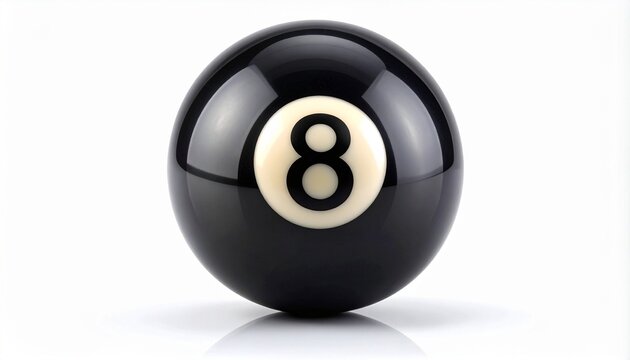 Black 8-ball billiard ball with white number circle on clean background for editorial game photography symbolic decor and poetic tension-themed visuals
