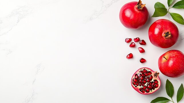 Rosh Hashanah celebration with pomegranate, apple, and honey on a light background, perfect for Jewish New Year traditions