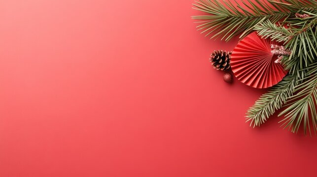 Celebration of Chinese New Year with red fan and dragon design on vibrant red backdrop, featuring space for festive text and decorations