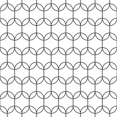 White figures tessellation on black background. Image with oval and hexagonal shapes. Ethnic mosaic tiles motif. Ancient seamless surface pattern design with interlocking circular oriental ornament.