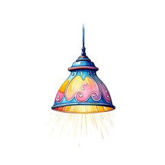 Colorful vintage lamp with light rays isolated on transparent background