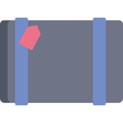 Simple Flat Design Illustration of a Gray Suitcase with a Pink Tag and Blue Straps Isolated on a Transparent Background Perfect for Travel Concepts