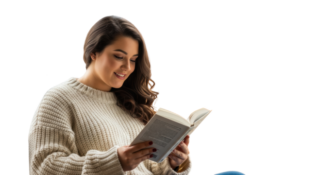 Detailed illustration highlighting woman, reading, book for marketing, advertising, and creative project applications for modern branding and lifestyle representation