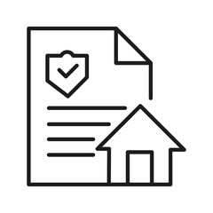 Home insurance. Mortgage, house with money icon line style isolated on white background. Residence Realm icon. secure house icon sign vector. Collateral house buy icon outline vector.