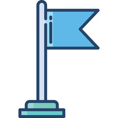 Simple blue flag on a light blue pole against a transparent background representing achievement and direction