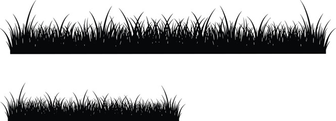 Natural grass silhouette border, black vector illustration of meadow grass field, garden nature lawn element isolated design
