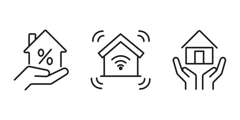 Minimalist line art icon house collection set logo symbol. Set of outline home line icons isolated on a white background House icons sign. Home icon set simple vector design. Outline symbols.