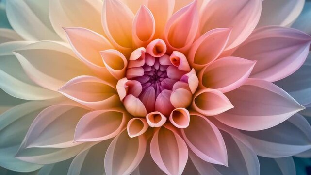 Close-up of a vibrant dahlia flower with soft pastel colors creating a stunning natural pattern