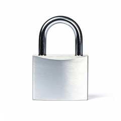 Fototapeta premium Silver padlock, closed, centered on a white background