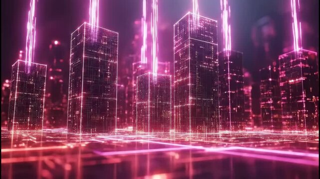A glowing digital city, representing data, technology, and connectivity. Ideal for cybersecurity blogs, tech company websites, or presentations on urban innovation and smart cities. - Powered by Adobe
